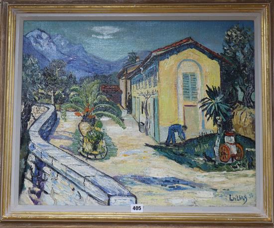 John Livesey (1926-1990), oil on canvas board, Spanish courtyard scene, signed and dated 56, 50 x 62cm